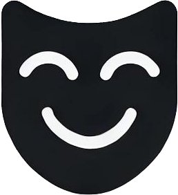 A black mask with a smiling face design in white, featuring closed eyes and a curved mouth.